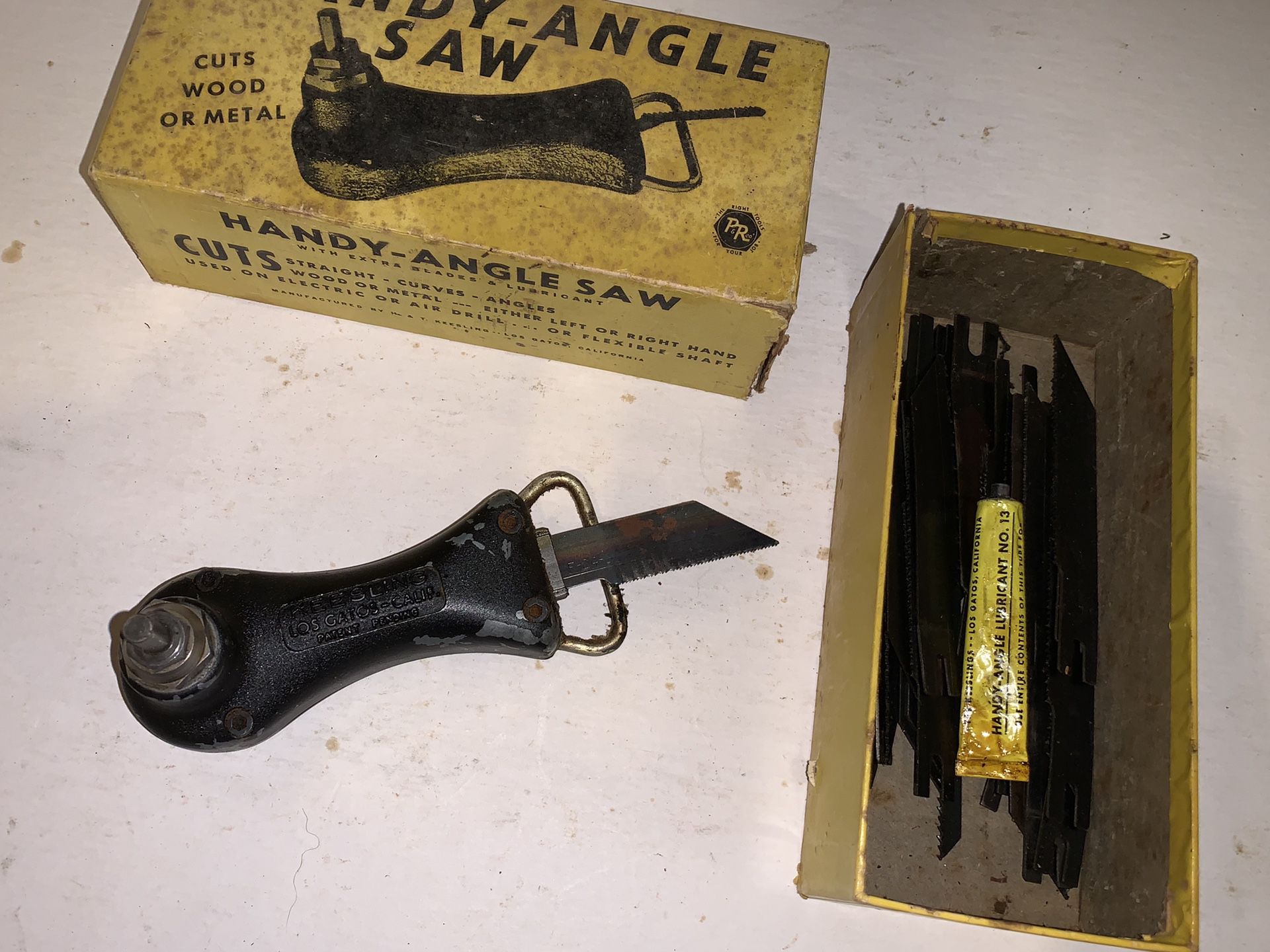 Vintage Keesling Attachment for Drill Handy Angle saw W Box Blades RARE