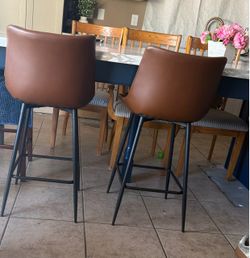 Brown Faux Leather Bar Stools Set of 7