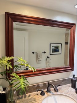Light Cherry Wood Framed Mirror 42”W x 31”H