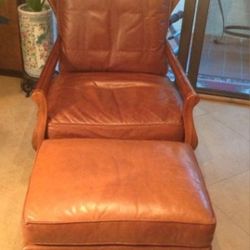 Vintage HICKORY CHAIR with OTTOMAN Leather Braid welt-brown
