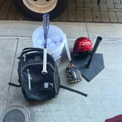 5-8Yr Old Full Baseball Kit + Training Ball Basket & Batting Tee (Value $280)