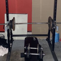 Pull Up Bar Squat Rack With Weight Bench And 146 Lbs Of Total Weight
