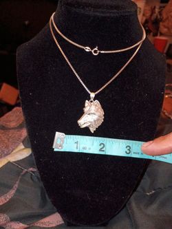 24in Sterling Silver Chain And Wolf Pendant