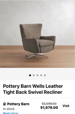Pottery Barn Wells Leather Tight Back Swivel Recliner Chair - new $1,679