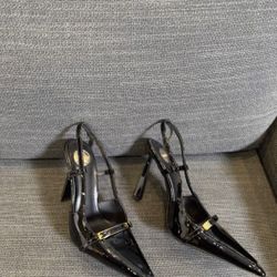 Black high-heeled sandals