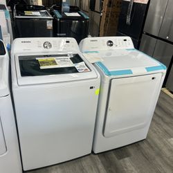 Samsung 4.5 Cu. Ft. Top load Washer with Vibration Reduction& 7.2 Cu. Ft ft Front Load Electric Dryer with Sensor Dry