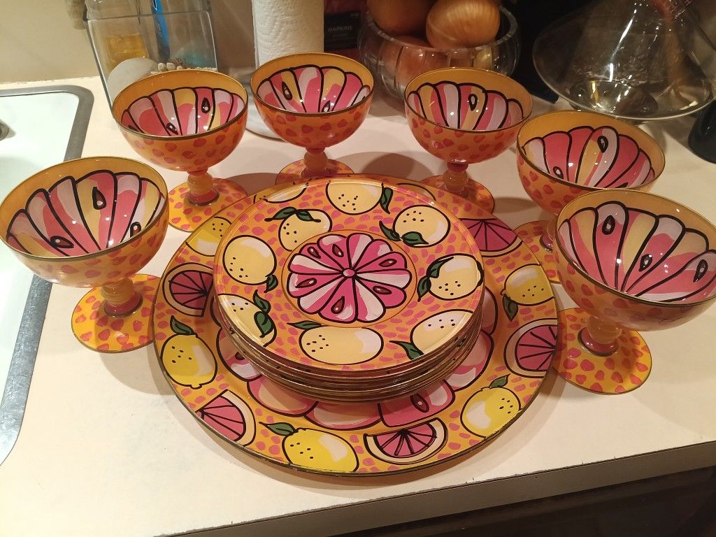 13 Pc Cool-Ade Hand Painted Glass Artware Party Set