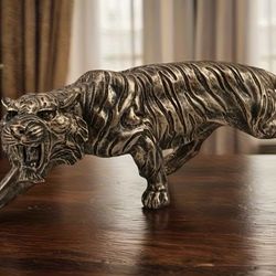 [Mighty Tiger Statue] Realistic Imitation Copper Resin Mighty Tiger Statue - Large 15.8-Inch Wild Animal Sculpture for Home/Office Decor, Desktop or S