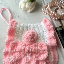 ✨ Handmade Crochet Mini Handbag – White & Pink with Bow ✨