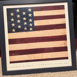 Warren Kimble American Flag Folk Art Framed Picture