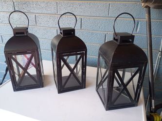 Set of 3 Black Metal Candle Lanterns
