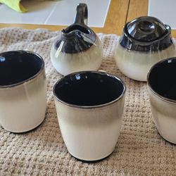 Sango Nova Black Coffee Cups Mugs, Creamer, and Sugar Cup (5) 4932