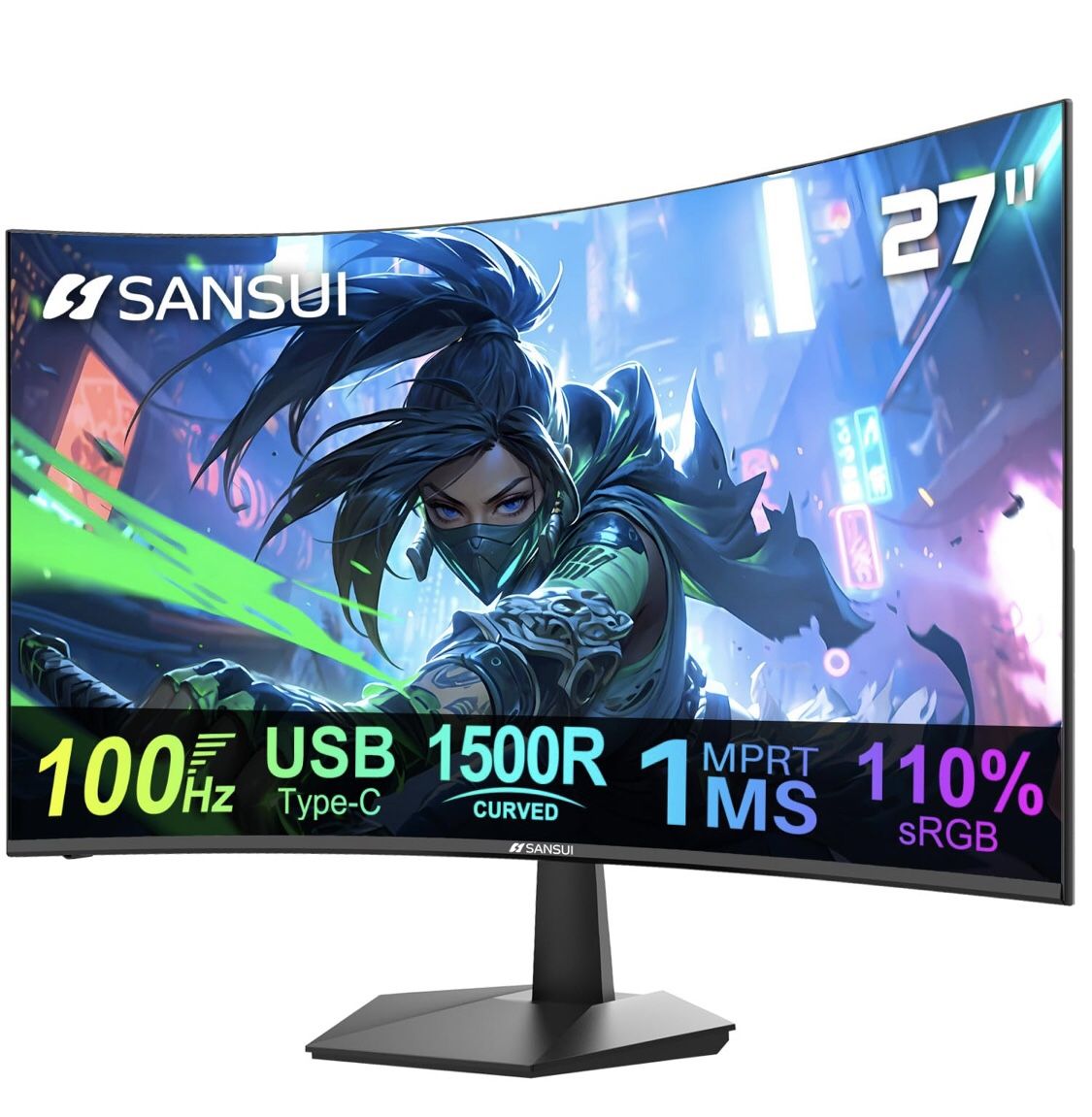 SANSUI 27 Inch Curved Gaming Monitor 180Hz 1Ms with Speakers FHD 1080P Computer The SANSUI 27 Inch Curved Gaming Monitor is a high-performance displ