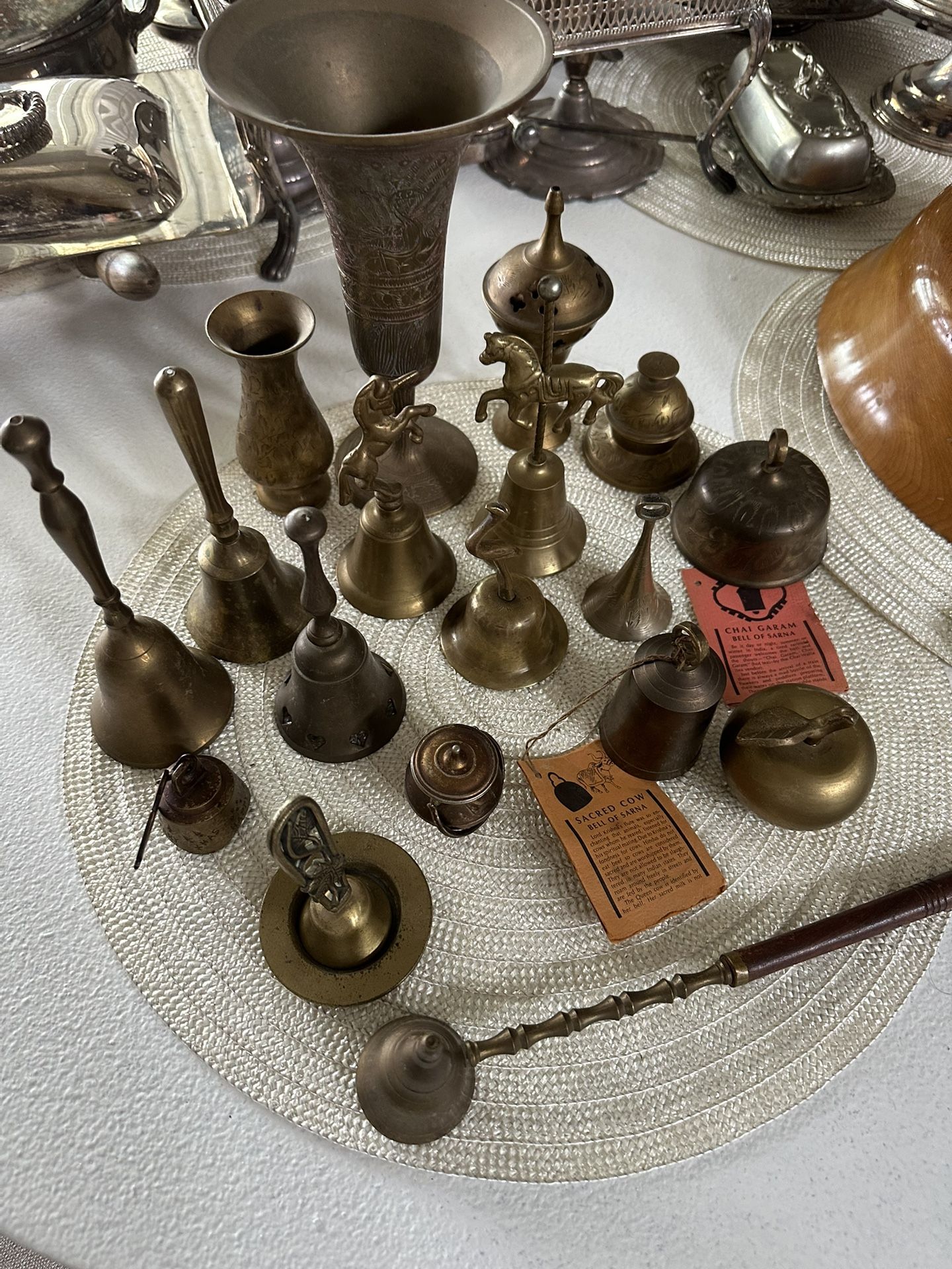 Vintage MCM Brass bell, vase, incense, candle snuff caldron lot