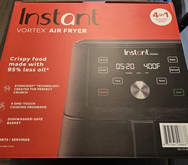 Instant Vortex 6QT XL Air Fryer, 4-in-1 Functions that Crisps, Roasts, Reheats, Bakes for Quick Easy Meals, 100+ In-App Recipes, is Dishwasher-Safe