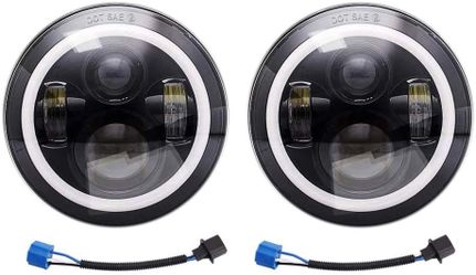 7 Inch Round LED Headlight Pair White DRL H4 H13 9003 9008