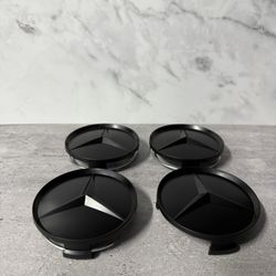 4x Mercedes Benz Center Caps All Matte Black 2.95Inch/75mm Fits Most Models