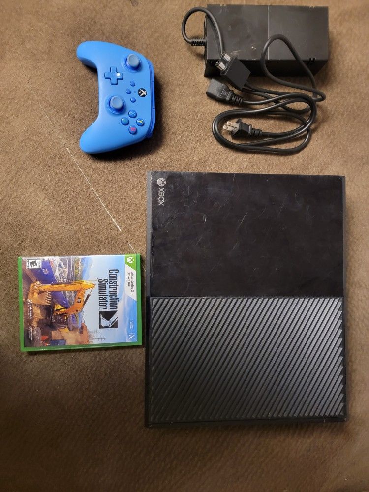 Xbox One With Controller, Power Cord, And Construction Simulator