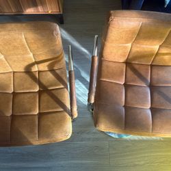 Cognac Brown Leather Bar Stools 