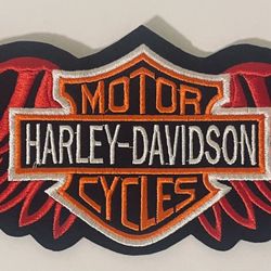 Harley Davidson Orange Bar & Shield Red Tribal Wings Emblem Large 13"x4” Patch