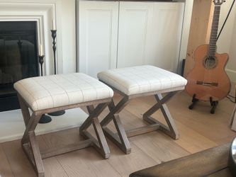 Set of 2 linen bench stools NEW