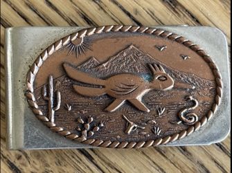 Vintage Bell Trading Post Nickel Silver Copper Roadrunner Money Clip
