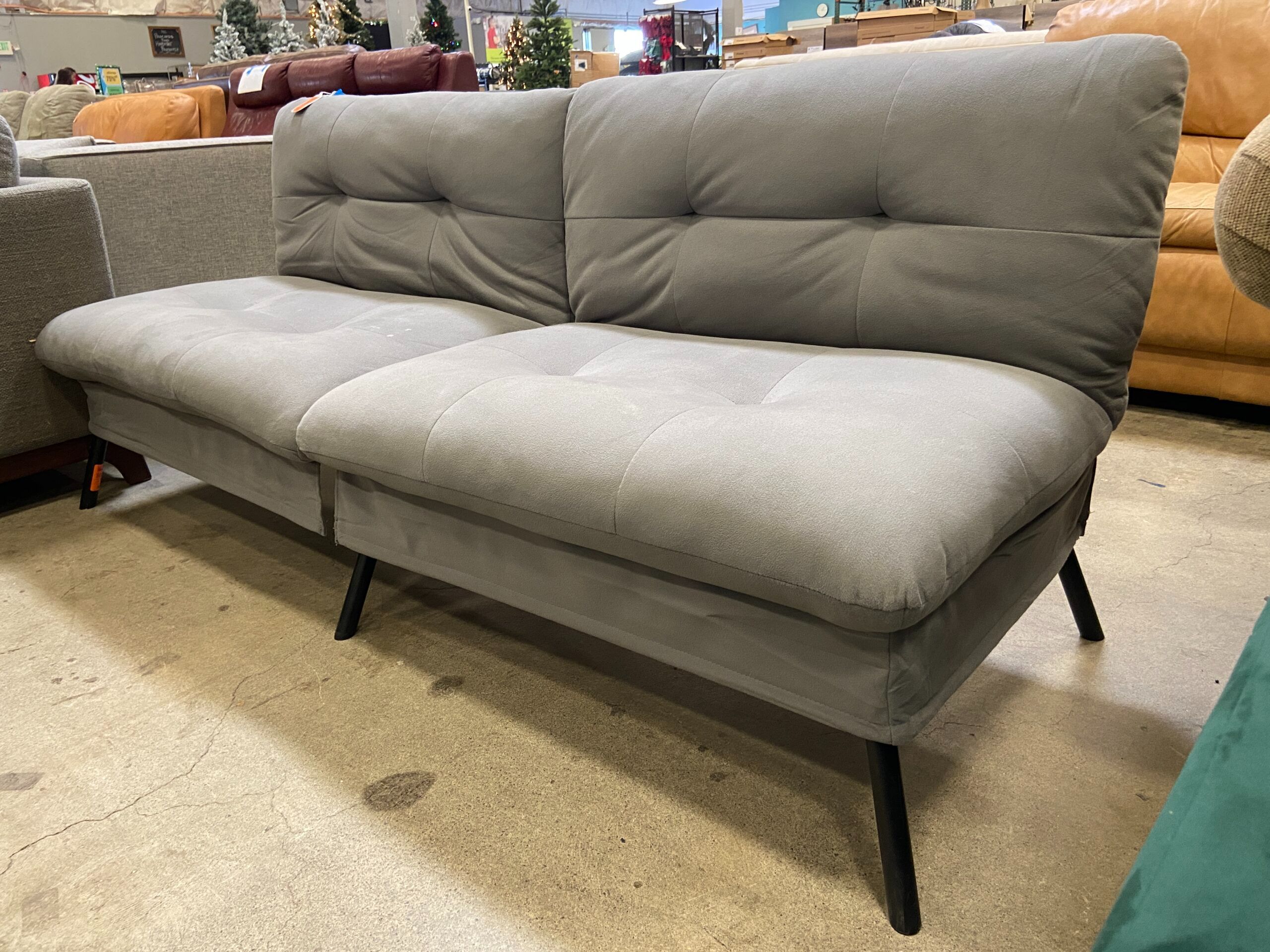 Grey Plush Futon Sofa Bed