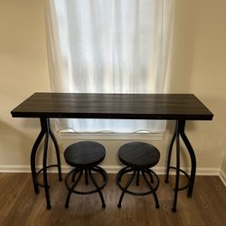 Wooden Table With Adjustable Bar Stools