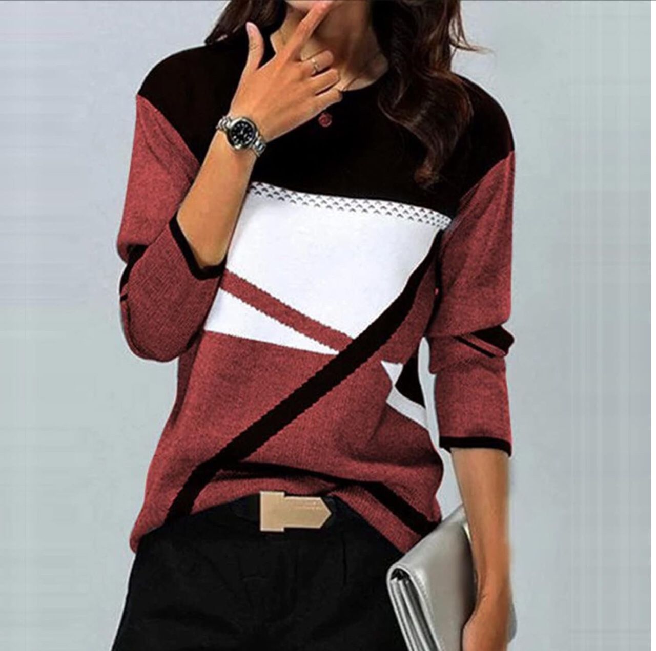 $5 Small Graphic Tee Long Sleeve Crew Neck Color Block Long Slim Tunic Women Top