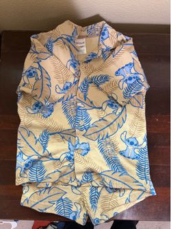 Kids Disney Stitch Cotton Lounge Set Beige Size 5T Boys Toddler Outfit Shorts