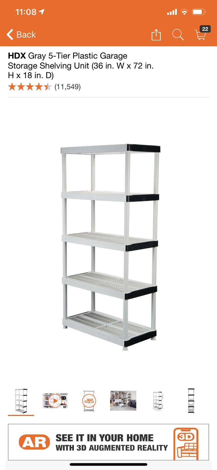 HDX Gray 5-Tier Plastic Garage Storage Shelving Unit (36 in. W x 72 in. H x 18 in. D)