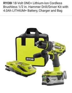 RYOBI 18-Volt ONE+ Lithium-Ion Cordless Brushless 1/2 in. Hammer Drill/Driver Kit with 4.0Ah LITHIUM+ Battery, Charger and Bag