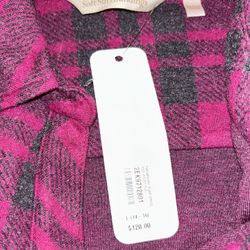 NWT New Soft Surroundings L Paramount Plaid Shirt Dress Fleece Red Violet Plaid