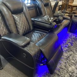 3PC Power recliner sofa set with LED and USB wireless charger reading lights