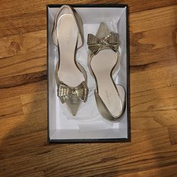 Size 8.5 | KATE SPADE Pale Gold Leather 'STERLING' Pointed Pumps