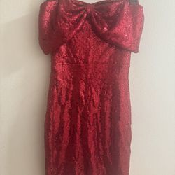 Red Bow Sequence Dress