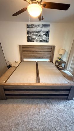 King bed frame with headboard footboard and box springs wood wooden Stearns Foster