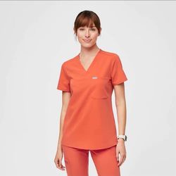 Figs Sunset Orange Scrub Top Small