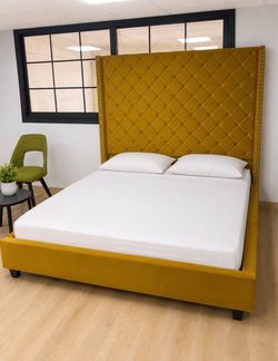 Mustard Yellow Velvet Upholstered Bed Frame