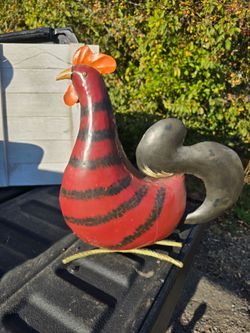 Red and Black Stripe Metal Rooster