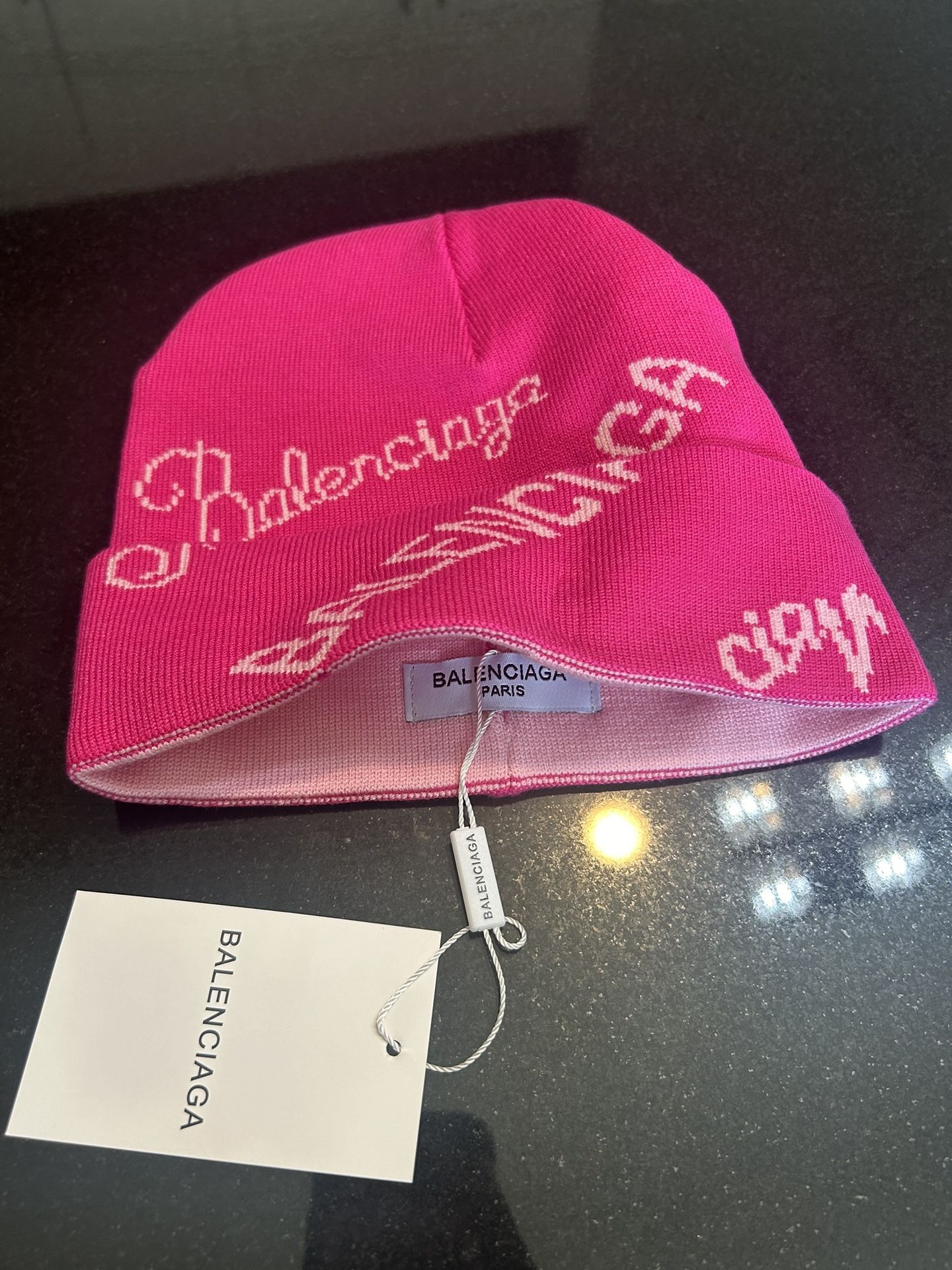 Balenciaga Pink Allover Logo Beanie