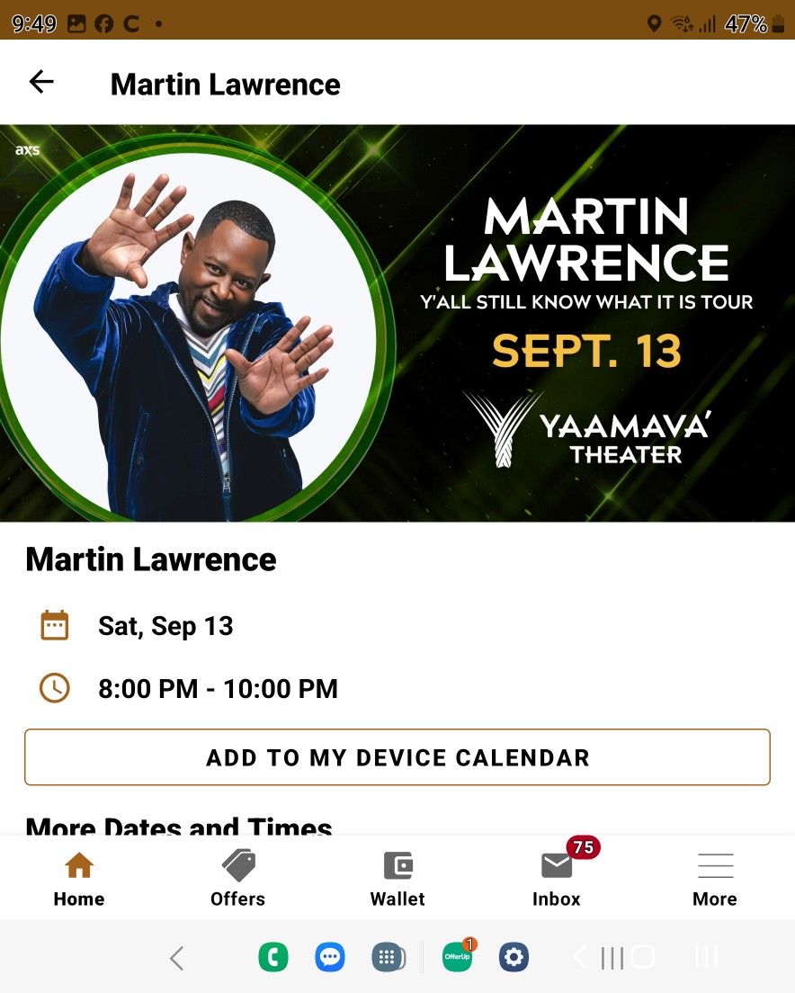 MARTIN LAWRENCE Tickets @ Yaamava Sat. Sep. 13th