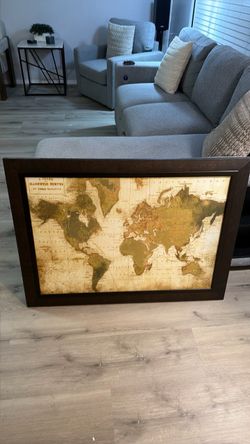 Framed Vintage World Map Wall Art