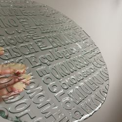 Textured Blue Glass Serving Tray Platter With The Works Ecological In Several Languages 