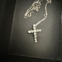 14 K White Gold Necklace With 10 K .40 Diamond Cross Pendant 