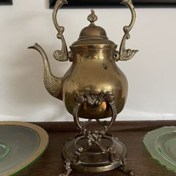 Vintage Brass Tea Kettle And Stand 