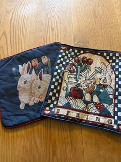 Vintage Easter Spring Bunny Tapestry  pillow cases Set of 2