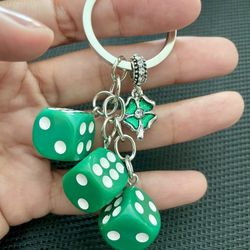 Brand New Lucky Green Dice Clover Charm Keychain