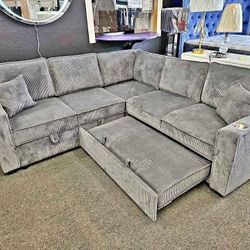 corduroy sectional sofa with pullout sleeper bed 
