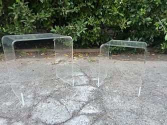(2) CB2 Acrylic Peekaboo Tables Large + Small